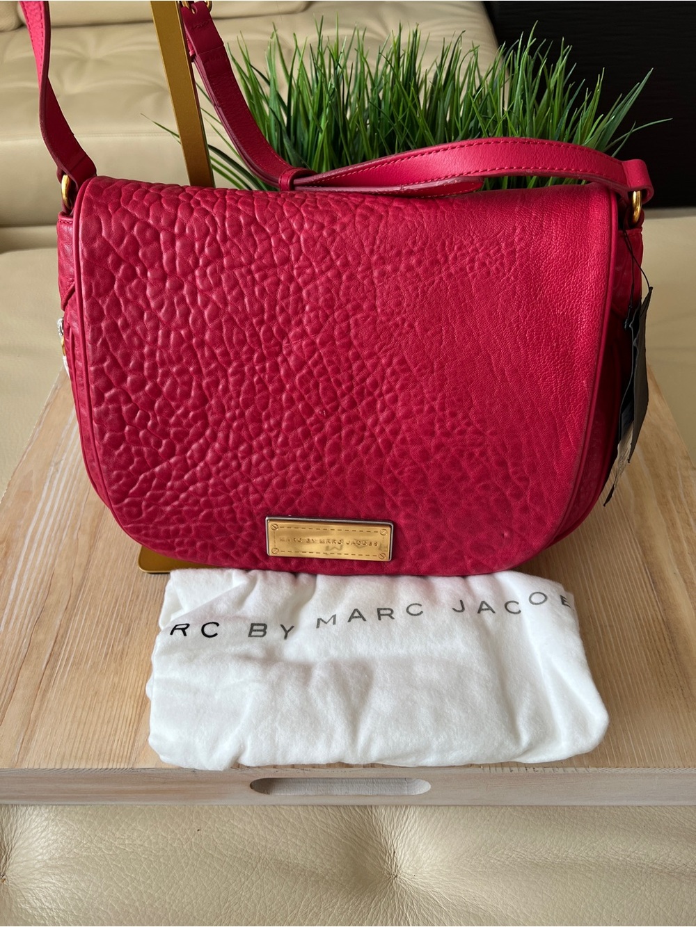 Marc Jacobs Pebbled Leather Crossbody in Hot Pink with Gold Hardware